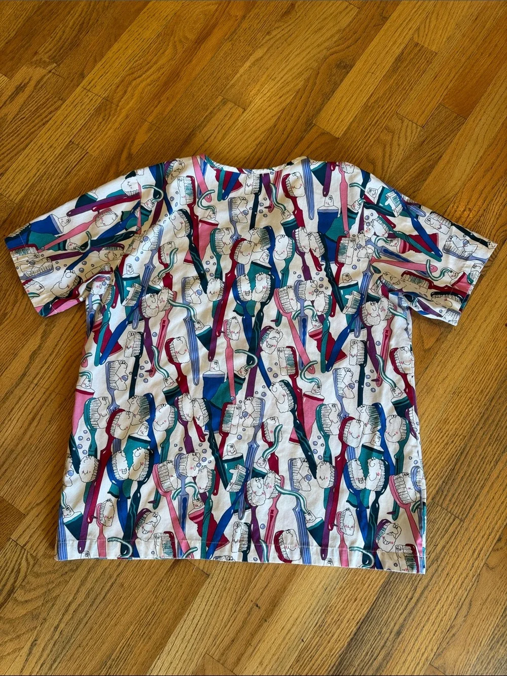 Cherokee Teal Red Blue Cream Novelty Button-Up Medium - Picture 7 of 7